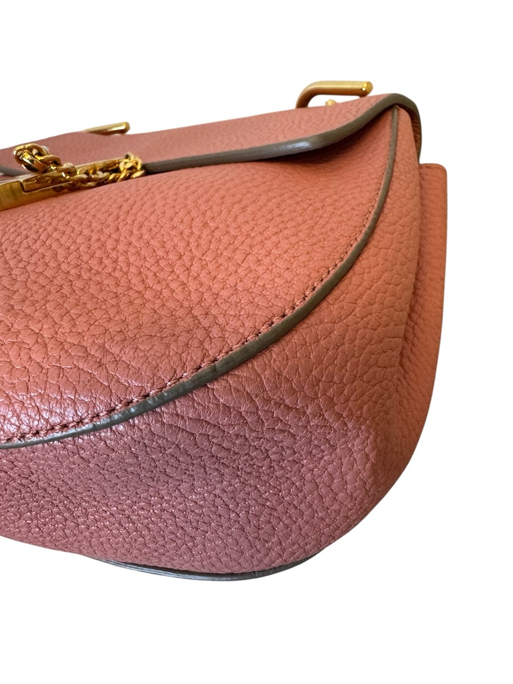 Chloe Drew Medium Apricot Rose Leather Gold Chainlink Strap Crossbody Bag - Picture 7 of 15
